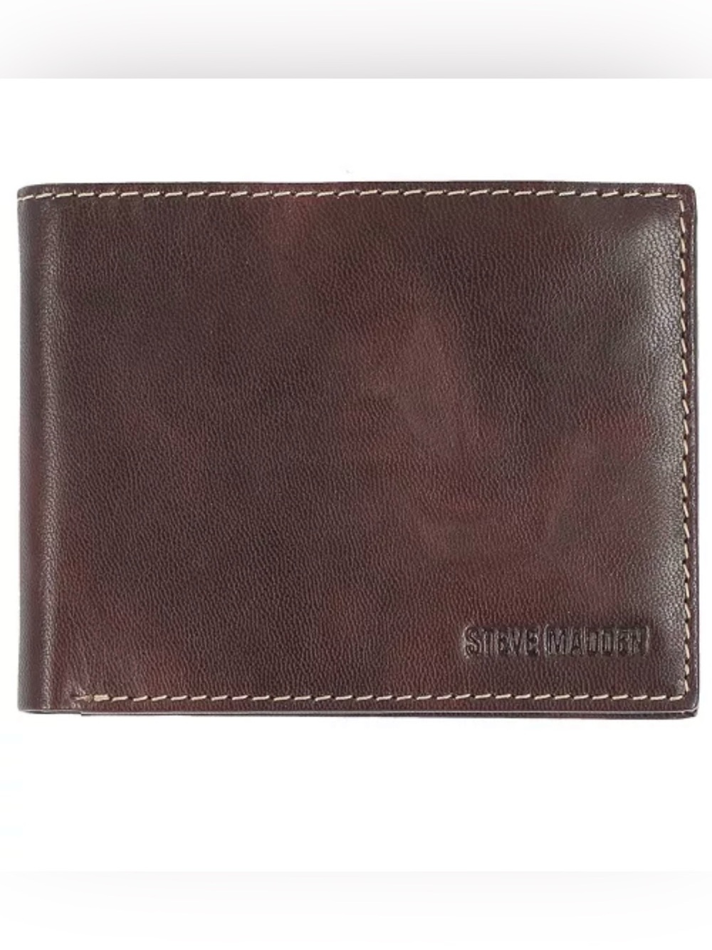 Steve Madden Men's Dark Brown Leather Bifold Wallet with RFID Technology